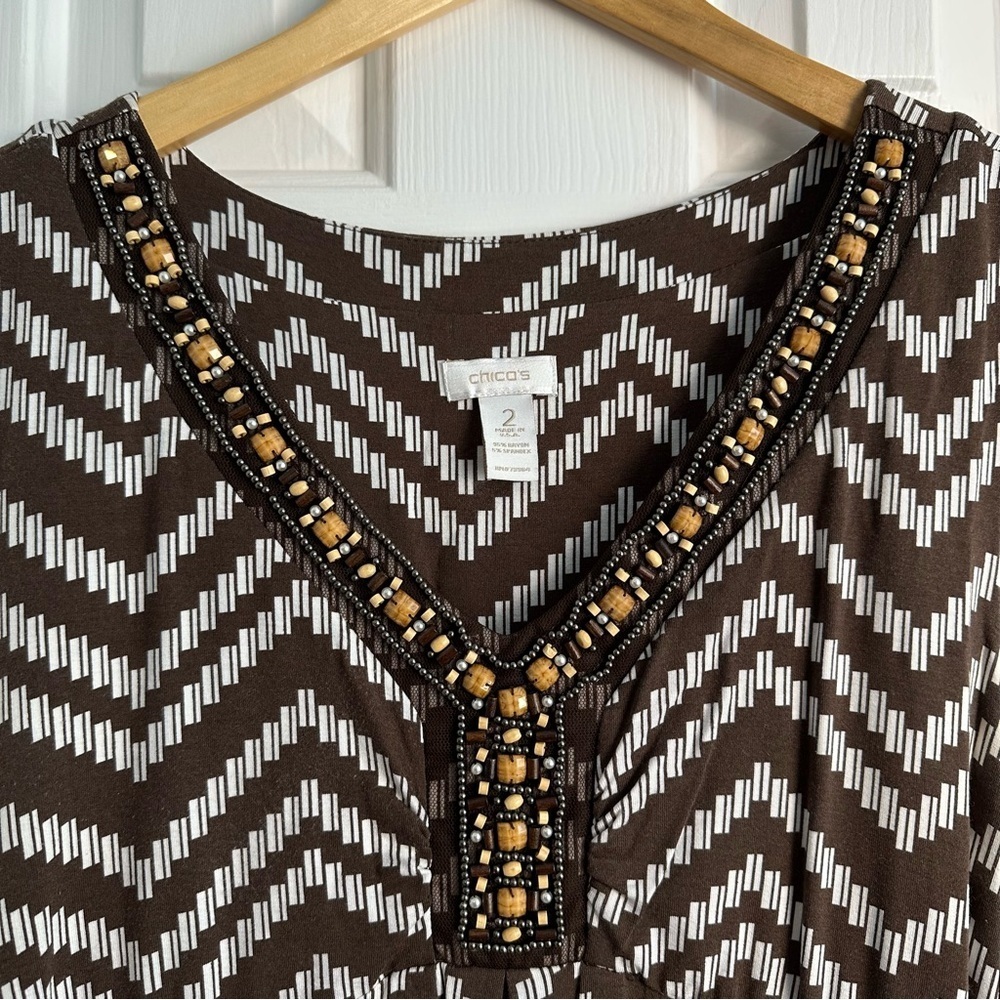 Chico's Women's Chevron Print Bead Embellished Sleeveless Maxi EUC - Picture 5 of 6